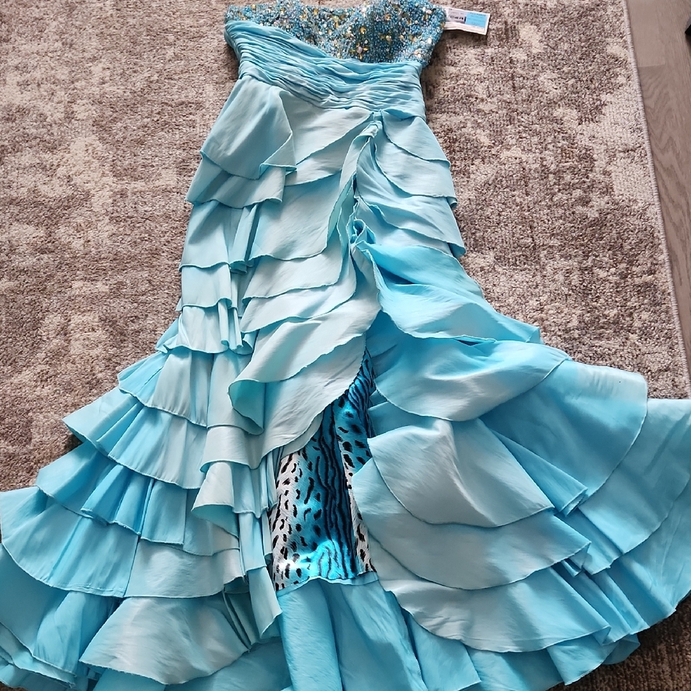 Tony Bowls Aqua Ruffled Prom Dress